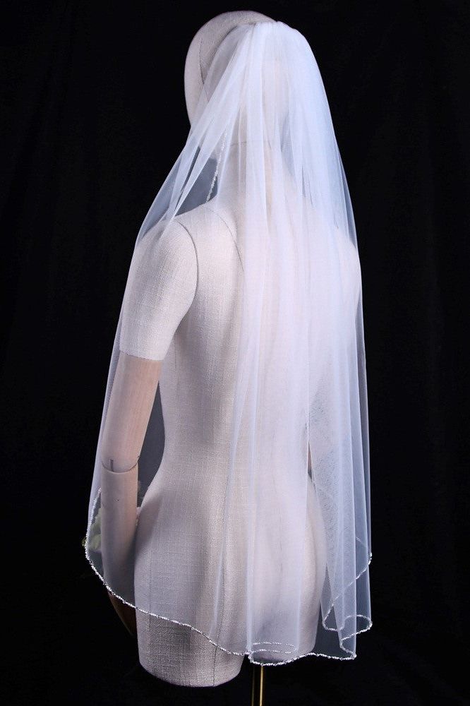 Ivory Tulle Veil | Intricate Pearl & Bead Detailing for Classic Bridal Looks