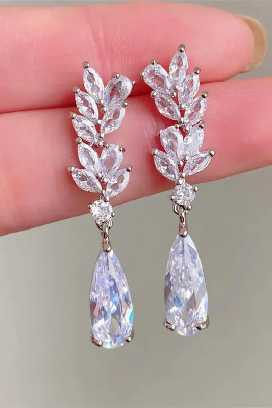 Stunning Crystal Leaf Drop Earrings | Glamorous Diamond Shine Jewelry