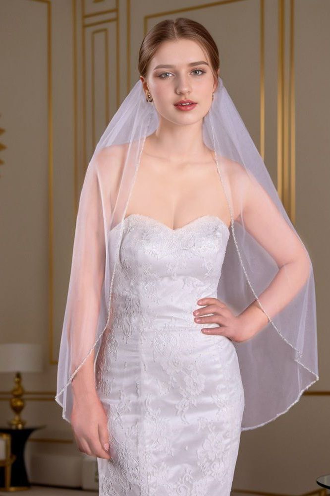 Ivory Bridal Veil | Hand-Embroidered Pearl Edging