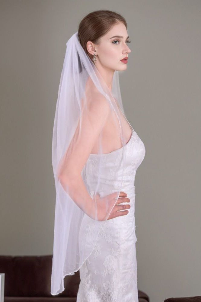 Ivory Tulle Veil | Intricate Pearl & Bead Detailing for Classic Bridal Looks