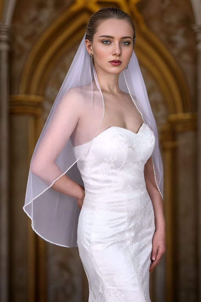 Cathedral Length Veil | Pearl Beading & Scalloped Edging for Bridal Fashion