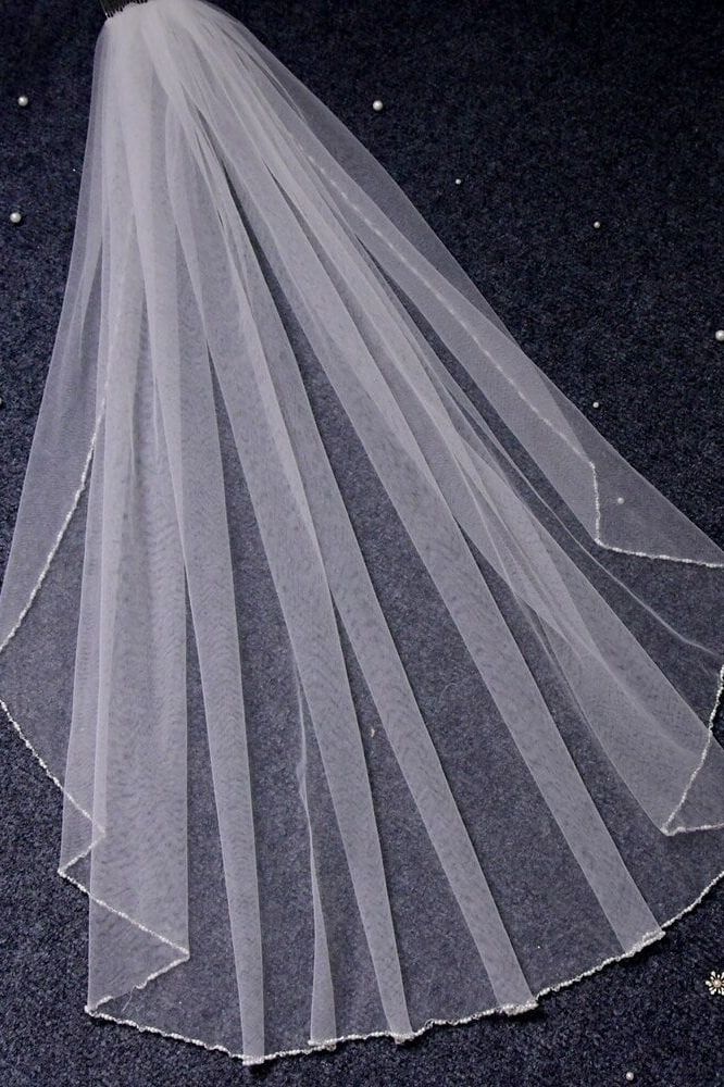 Beaded Wedding Veil - Elegant Ivory Bridal Veil with Beaded Edge, Sparkly Edge, Available in Fingertip and Cathedral Lengths