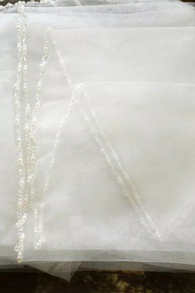 Beaded Wedding Veil - Elegant Ivory Bridal Veil with Beaded Edge, Sparkly Edge, Available in Fingertip and Cathedral Lengths