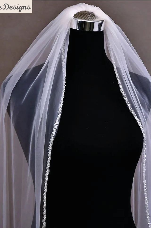 Beaded Edge Wedding Veil, Beaded Bridal Veil, Ivory Veil, Beaded Fingertip Wedding Veil, Beaded Wedding Veil, Beaded Ivory Bridal Veil