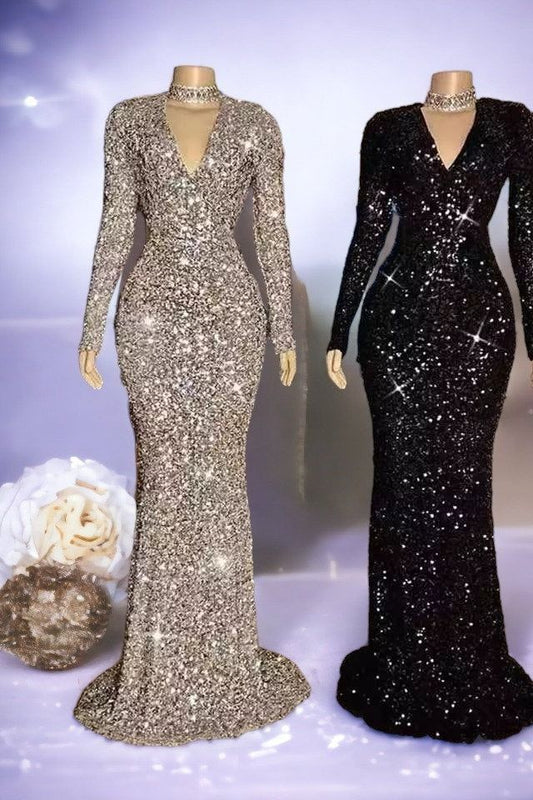 2024 Shiny Luxury Evening Emerald Silver Black Dress Dress Sequined Long Mermaid Prom Gown Glitter Elegant Party Dress Formal Dress Wedding